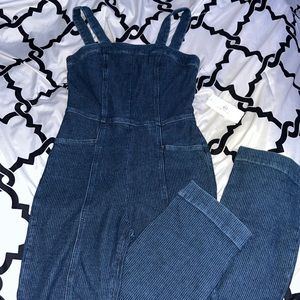 AG Adriano Goldschmied Blue Fitted Corduroy Overalls